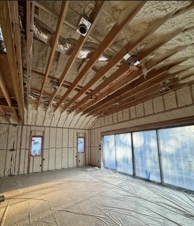 Interior walls and ceiling insulated with spray foam during new construction in Brownwood
